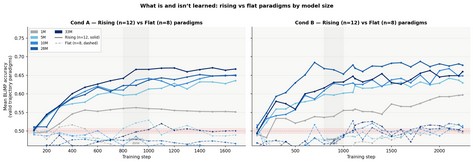 BLiMP: Rising vs flat paradigms by model size